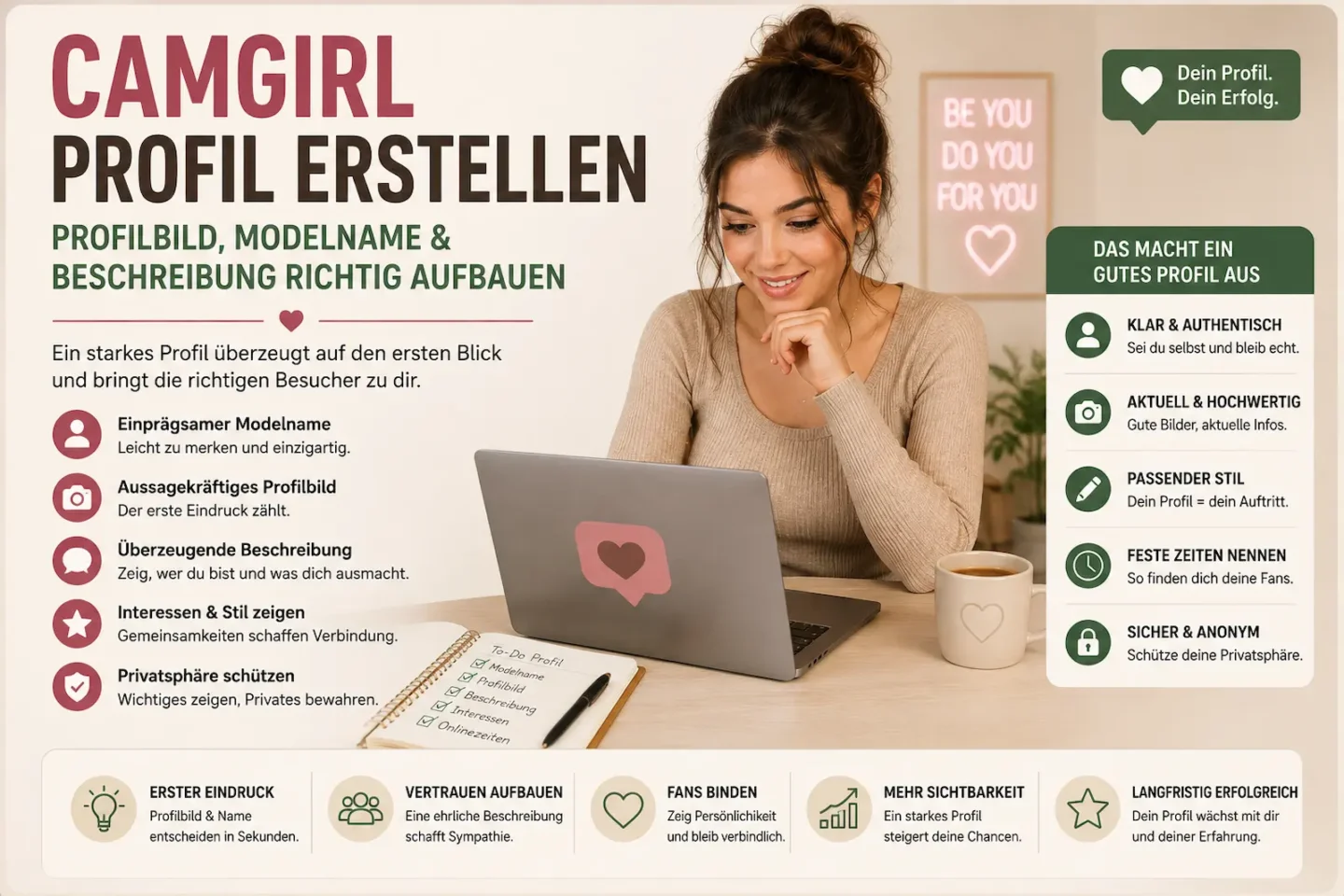 Camgirl Profil erstellen – Profilbild, Modelname und Beschreibung richtig aufbauen