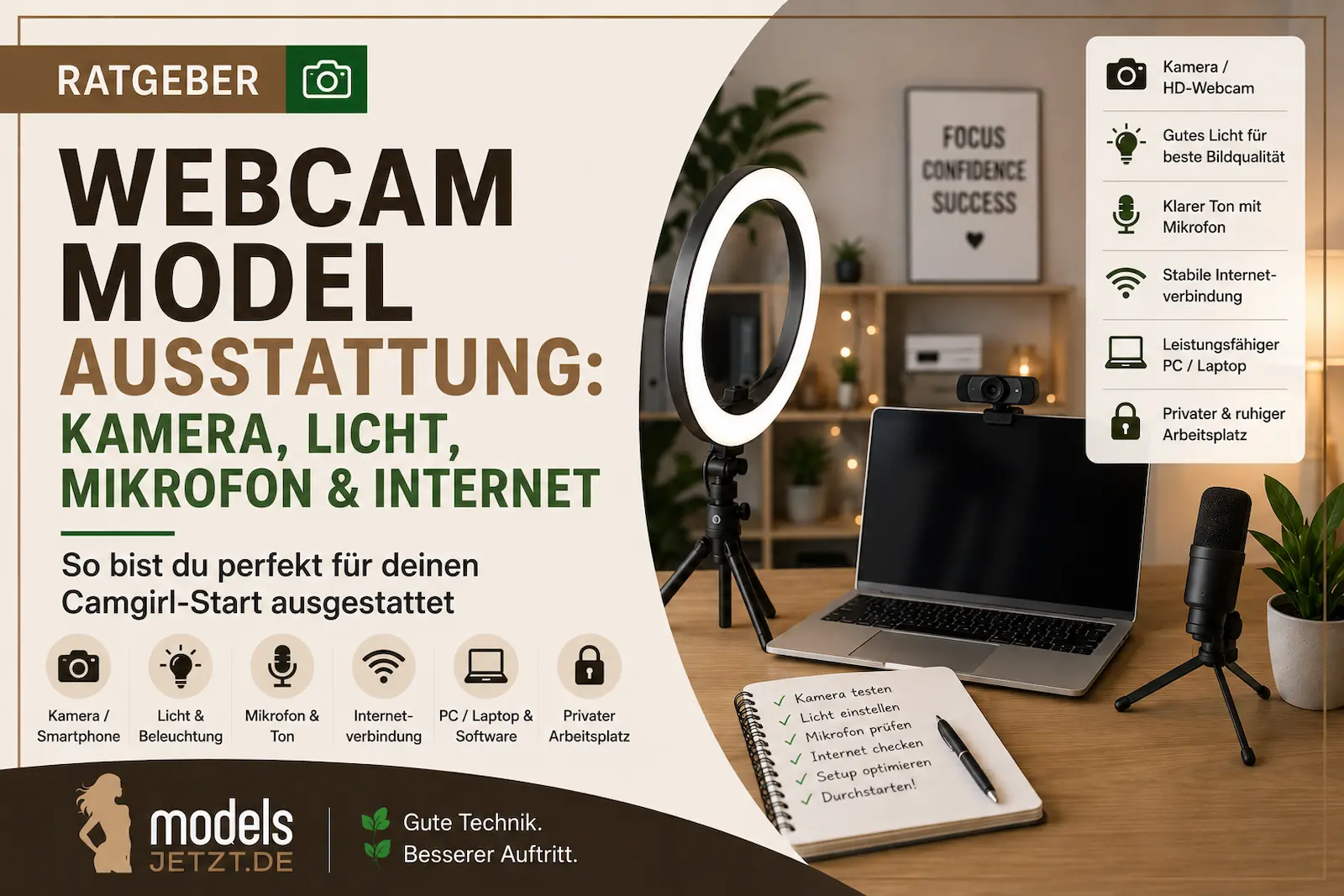 Webcam Model Ausstattung – Kamera, Licht, Mikrofon und Internet für den Einstieg